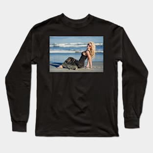 Beautiful woman on the beach Long Sleeve T-Shirt